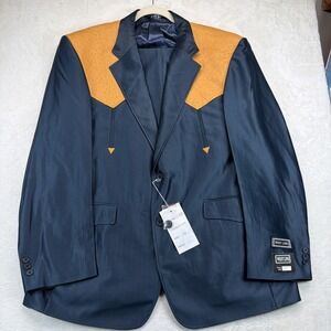 70s Vtg Westline Suit Mens 50/40 Blue Yellow Western Point Yoke Rockabilly